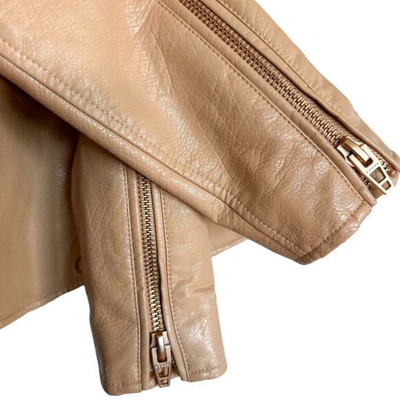 BlankNYC Faux Leather Classic Full Zip Crop Moto Jacket Natural Light Tan Small - Picture 7 of 14